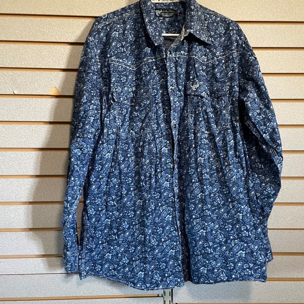 Cowboy Hardware Mens L Blue Paisley Western Long Sleeve Button Down Shirt